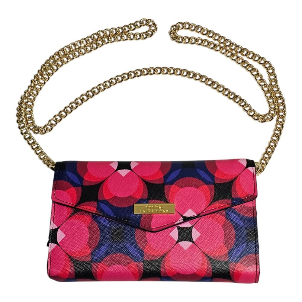 Trina Turk Floral‎ Trifold Crossbody Bag Gold Chain Strap Wallet Purse